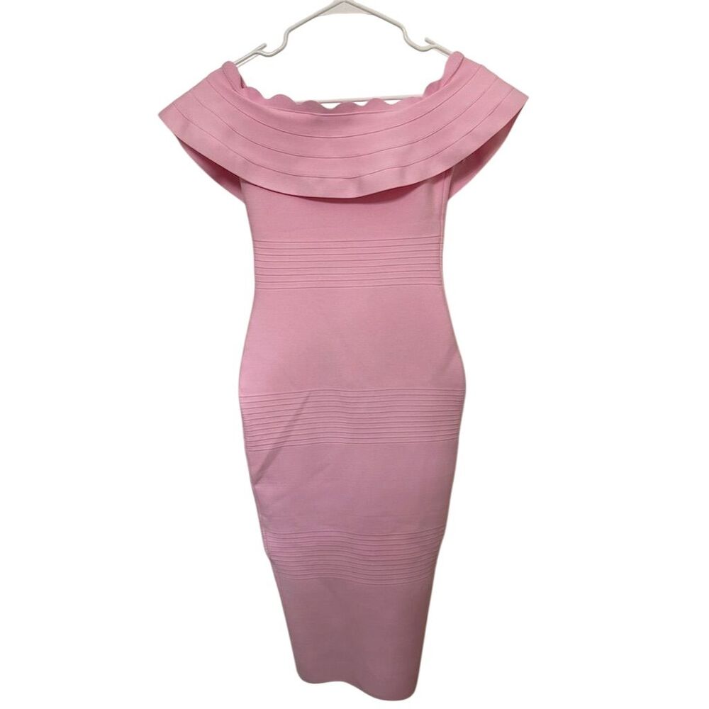 NWOT Bodycon Collection Dusty Pink Billie Off Shoulder Bandage Midi Dress Size S